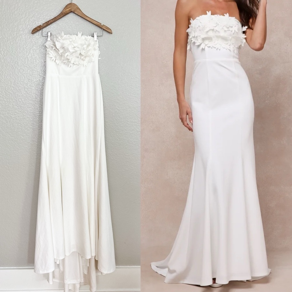 Love Garden Ivory 3D Floral Embroidered Strapless Maxi Dress